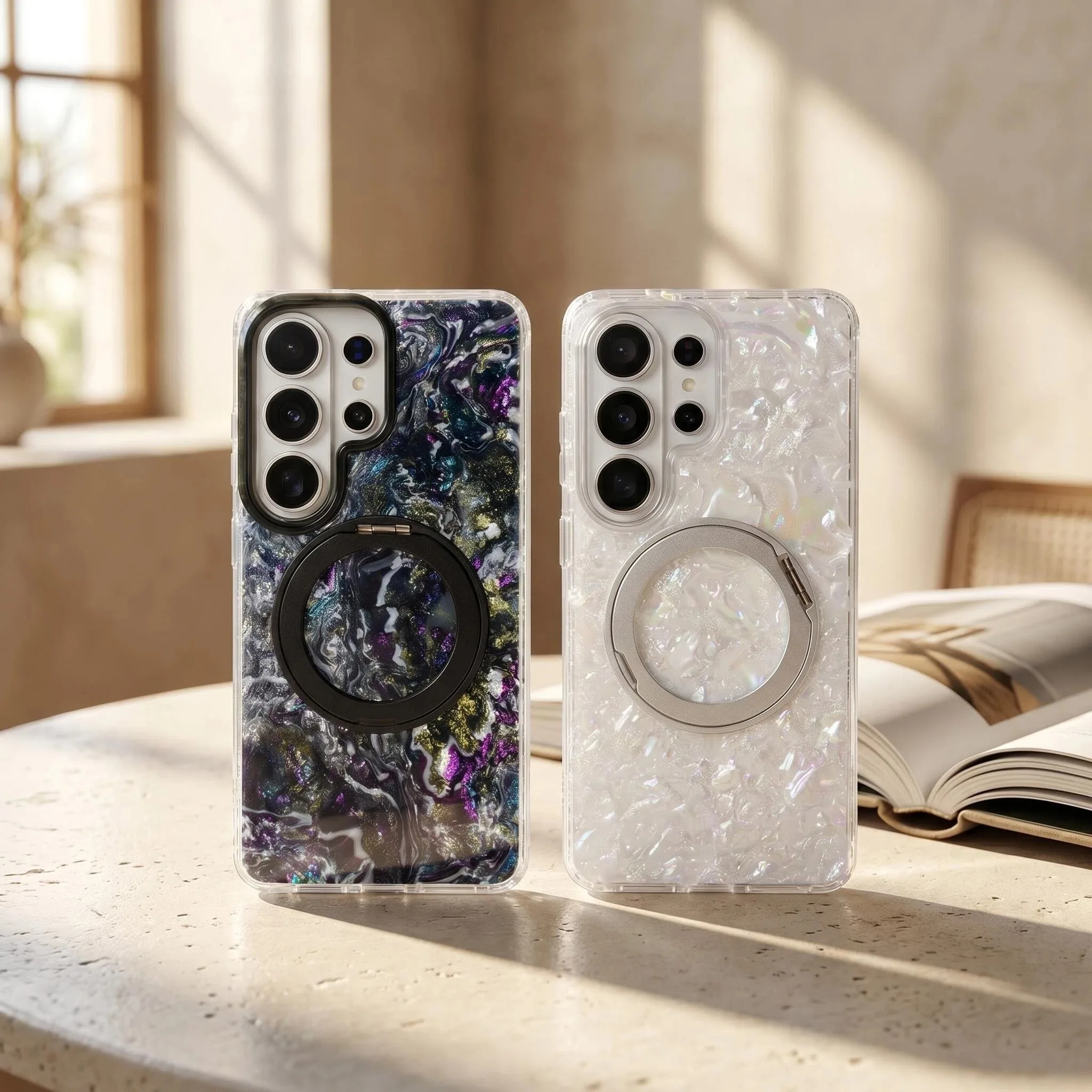 For Samsung Galaxy S26 Ultra 3-in-1 Stand | Built In Foot Gradient Flash Phone Case，Magnetic Ring Stand Transparent Case. - view 4