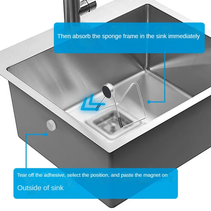 Portaspugna magnetico per lavello da cucina scolapiatti in acciaio inox scolapiatti staccabile per ripiano in tessuto per la pulizia