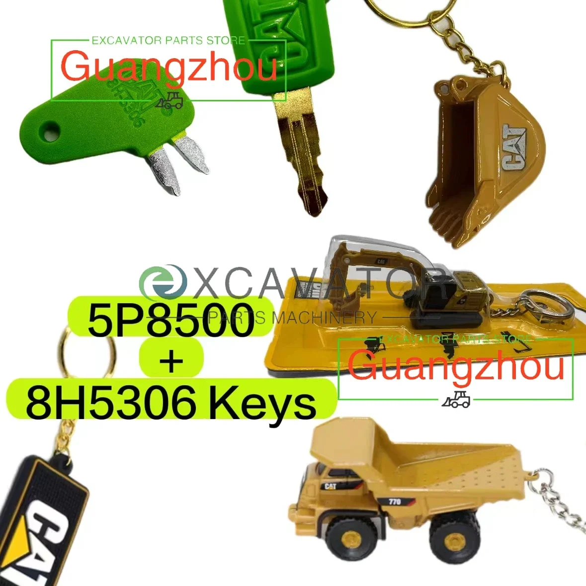 5P8500 8H-5306 Новые ключи зажигания с ковшовым брелоком F0002 для экскаватора Caterpillars, брелок для тяжелого оборудования