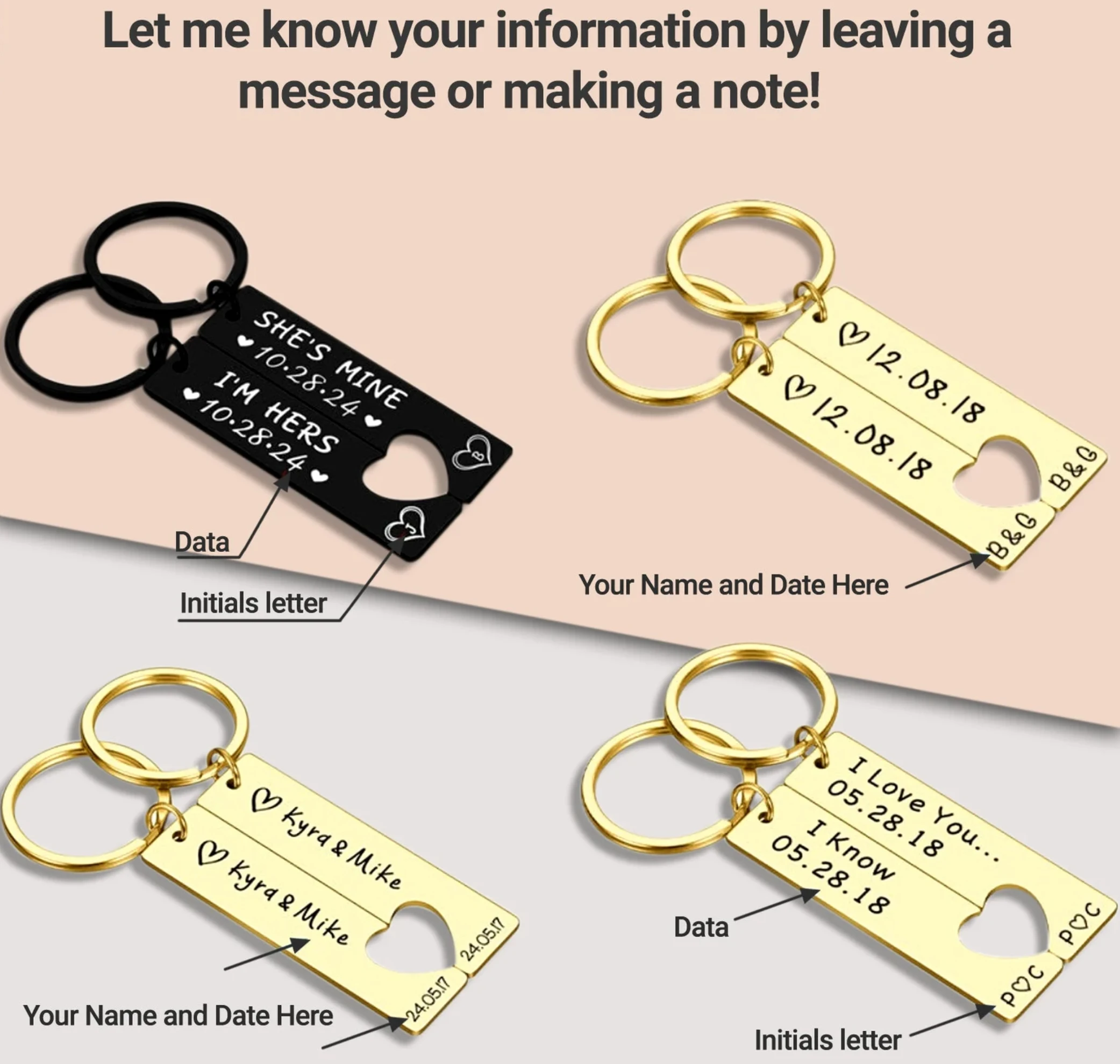 

Kkjoy Custom Couple Keychain Set Heart bar Personalized 2 Pcs Matching Couple Keyring Anniversary Gift Him Christmas Boyfriend