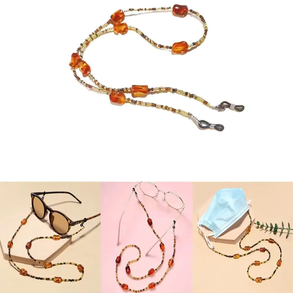 

Anti Slip Anti Falling Eyeglass Mask Sunglasses Chains Anti-Lost Retro Amber Glass Glasses Chain Fashion Necklace Strap Rope