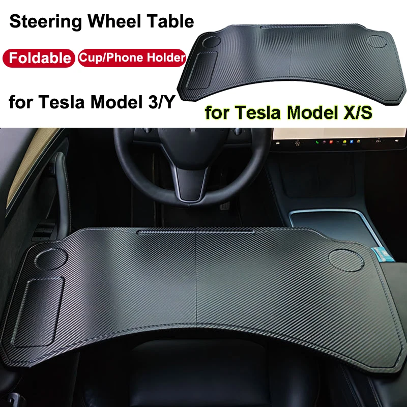 

for Tesla Model 3 Y X S 2023 Accessories Steering Wheel Table Tray Foldable Tablet Laptop Desk Front Seat Cup Phone Holder