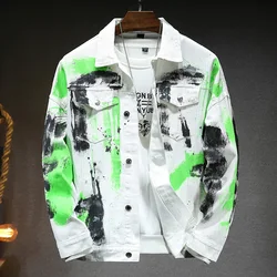 Fashion 2026 Spring Autumn Men's Cotton Denim Jacket Casual Printed Jeans Hip Hop Streetwear Loose Denim Coat Youth Top Clothing