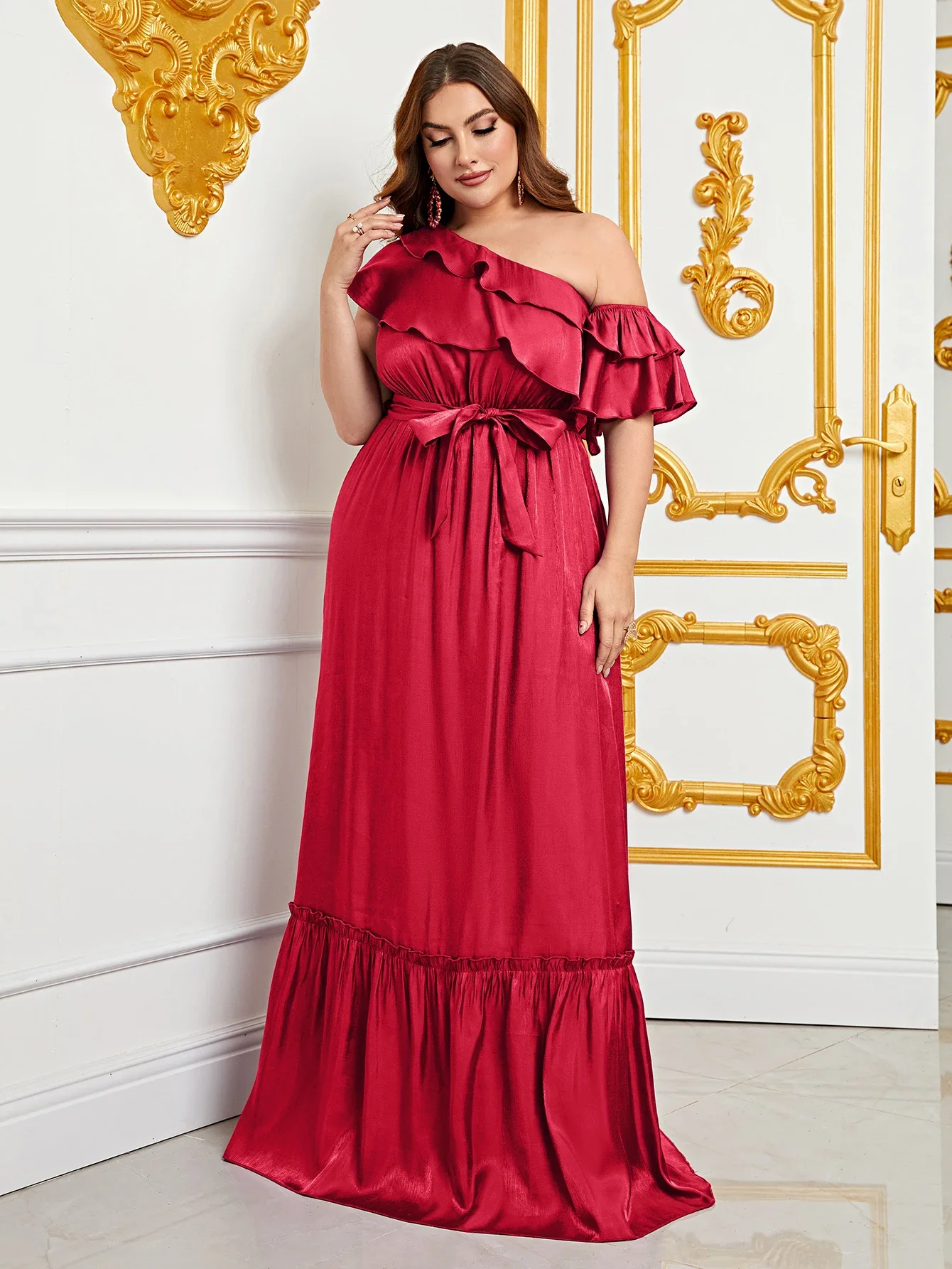 

Plus Size Asymmetrical One Shoulder Chiffon A Line Dresses