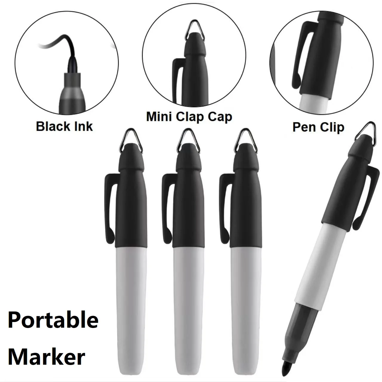 6-Pack Mini Permanent Marker Pens with Ergonomic Clip Portable Safety Cap for Golfing Nurse Badges Schools Offices