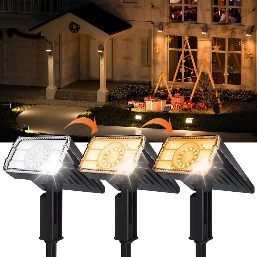 

Spotlights Outdoor Waterproof IP67,4 Pack Adjustable WallampGround Solar Lights Powered with 3 Colors, 3 Modes, Dusk to Dawn for