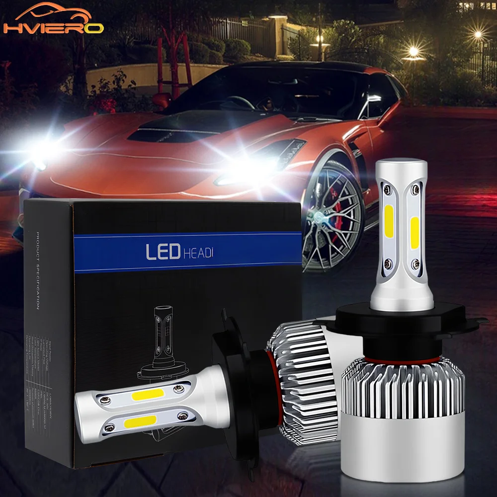 2pcs Car COB LED Headlight Fog Light DRL S2 9005/9006/9007/9012/H3/H4/H7/H11 6500K ultra bright Brake Turn Signal Lamp HeadLamp