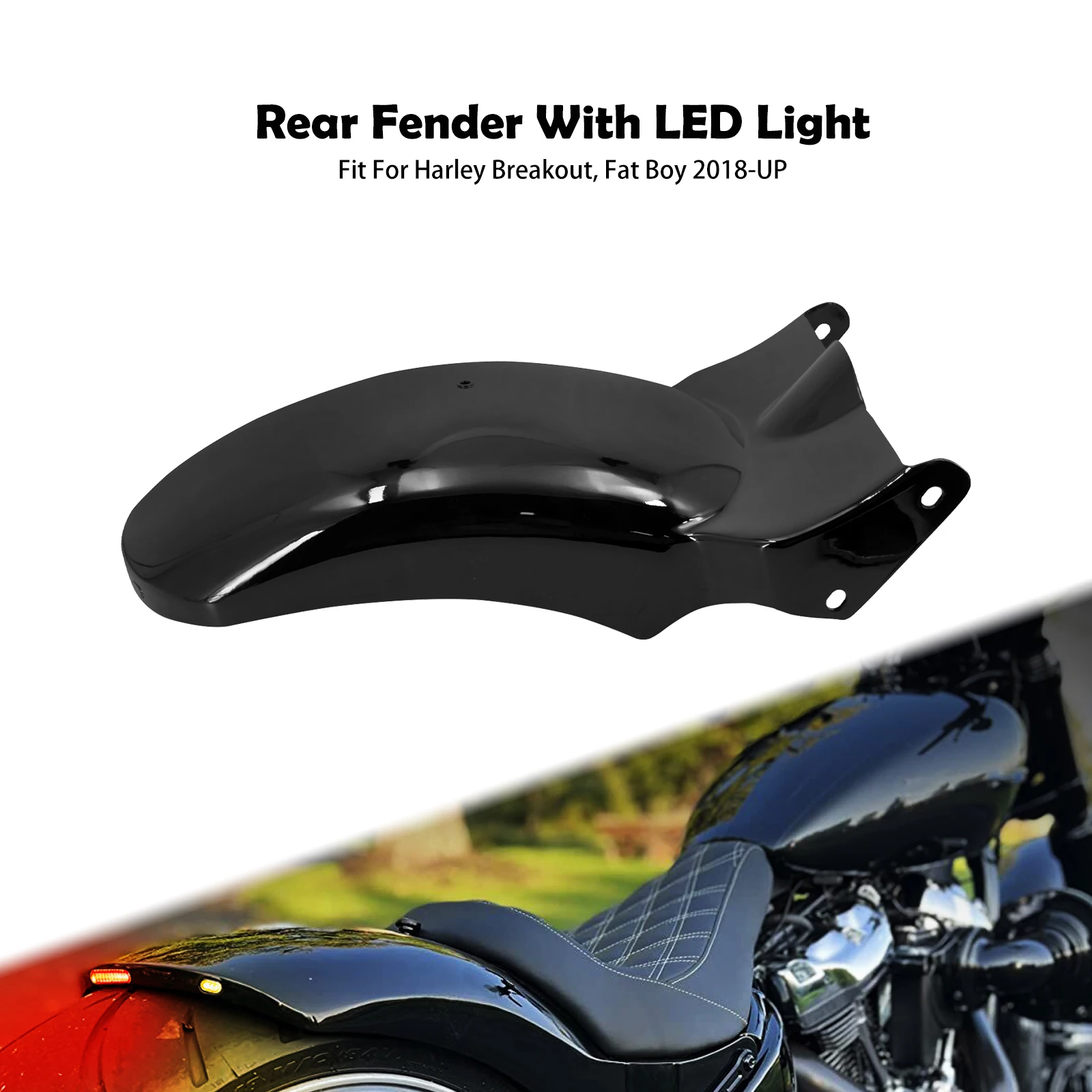 Motorcycle Rear Fender Mudguard Steel Rear Wheel Cover With LED Light Turn Signal For Harley Softail Breakout Fat Boy 2018-2023