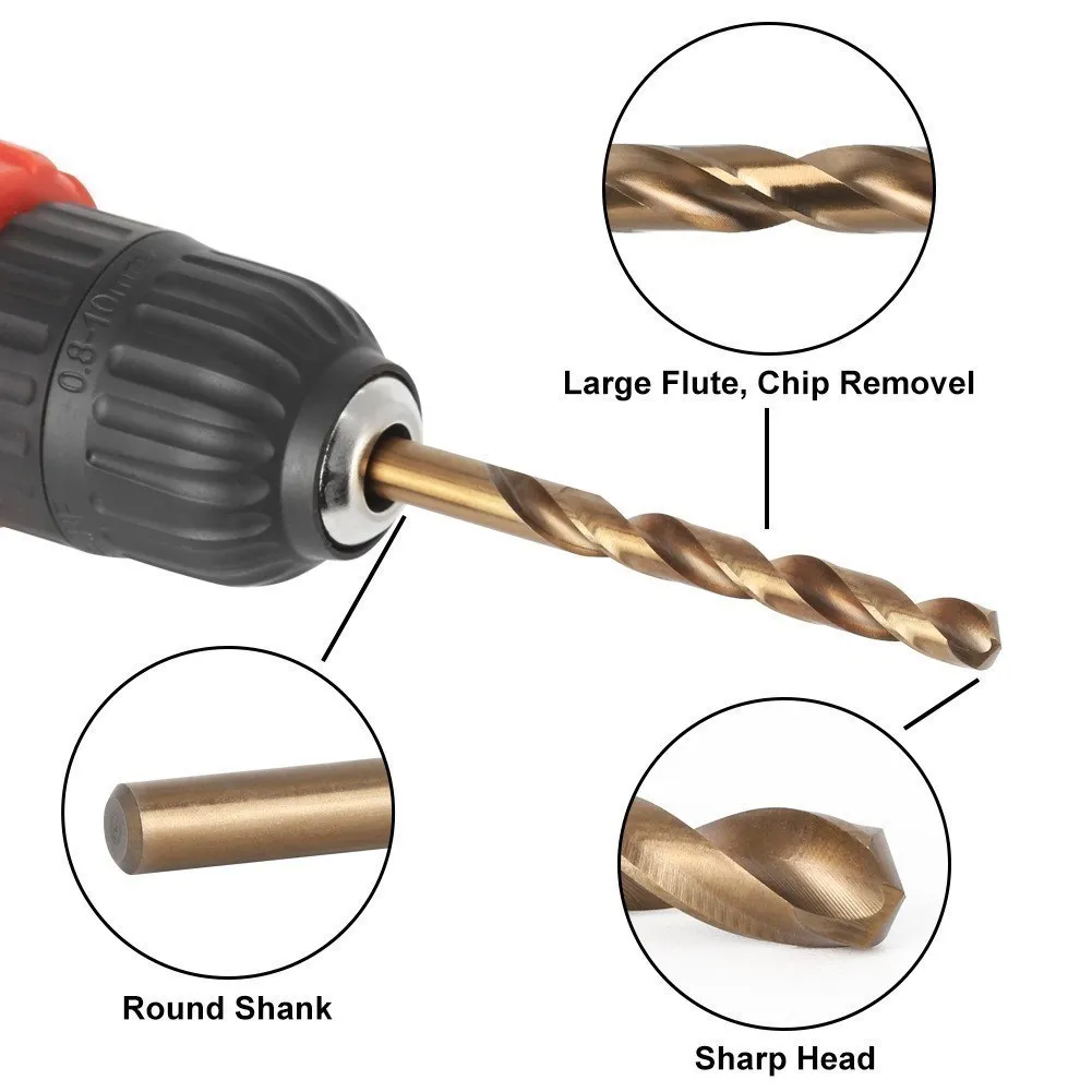 Meikela 50-Piece 1.0-3.0mm Cobalt Coated Twist Drill Bit Set HSS M35 Gun Drill Bit For Wood/Metal Hole Cutter Power Tools