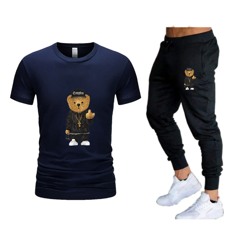 Summer Fashion Men\'s Tracksuit T-shirt  Set Leisure Short Sleeve And Thin Pants Set Jogging Gym Suit Clothing