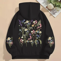 Sudaderas con capucha Y2K para mujer, sudadera holgada con estampado de flores salvajes Vintage, jersey de manga larga con bolsillo, estilo bohemio de flores