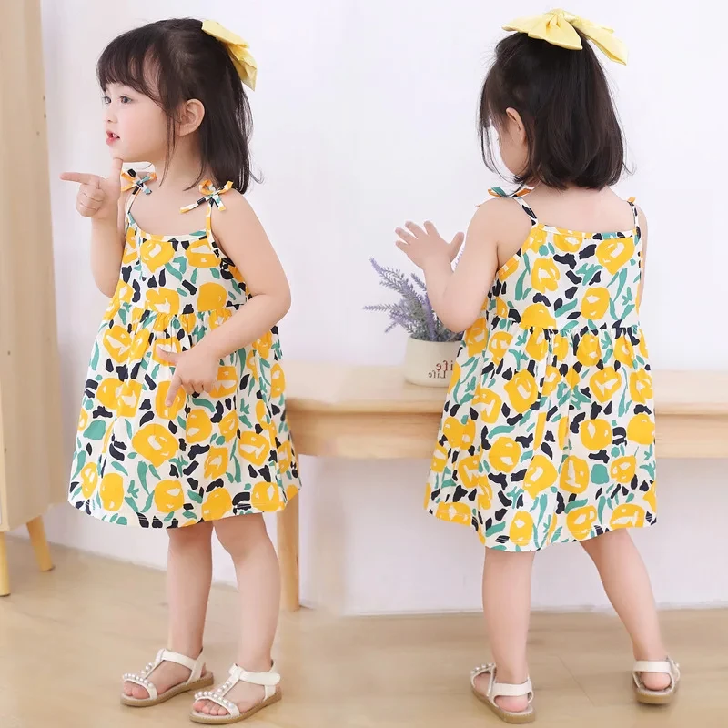 Summer Cute Girls Dress kids Girl Clothes Sleeveless Suspender Children\'s Clothing Princess Print Cotton Casual Dresses