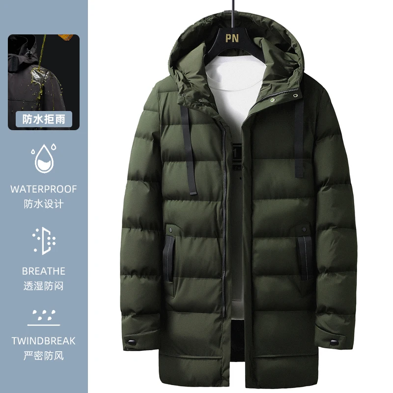 Mid-length Hooded Parkas Coats for Men Winter Thicken Comfortable Outerwear Solid Color All-match Male Clothes Fashion Casual