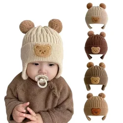 Bonito pom urso chapéu do bebê 2025 outono inverno gorro do bebê chapéu de lã meninas meninos chapéu de proteção de orelha macio engrossado bonnet boné