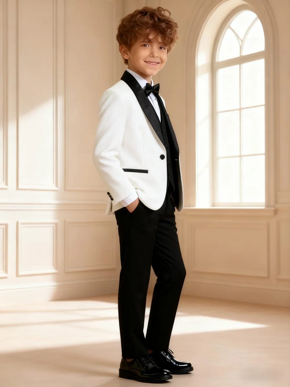 

Fast Delivery Formal Boys Suit Set 4PCS Elegant White Piano Photography Suit Kids Party Ceremony Costume Party Suit