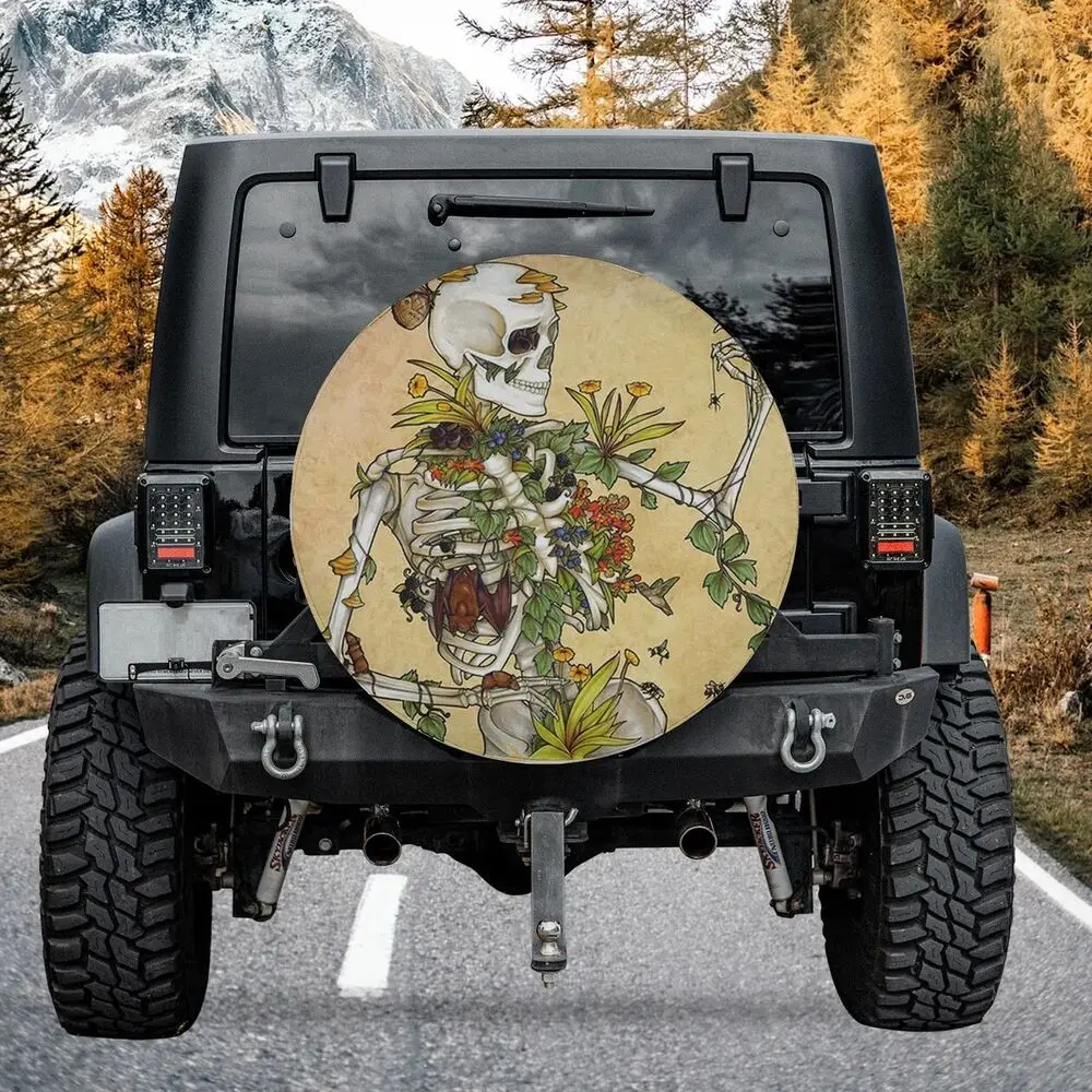 

Bones And Botany Skeleton Flower Halloween Spare Tire Cover Dust-Proof Cover