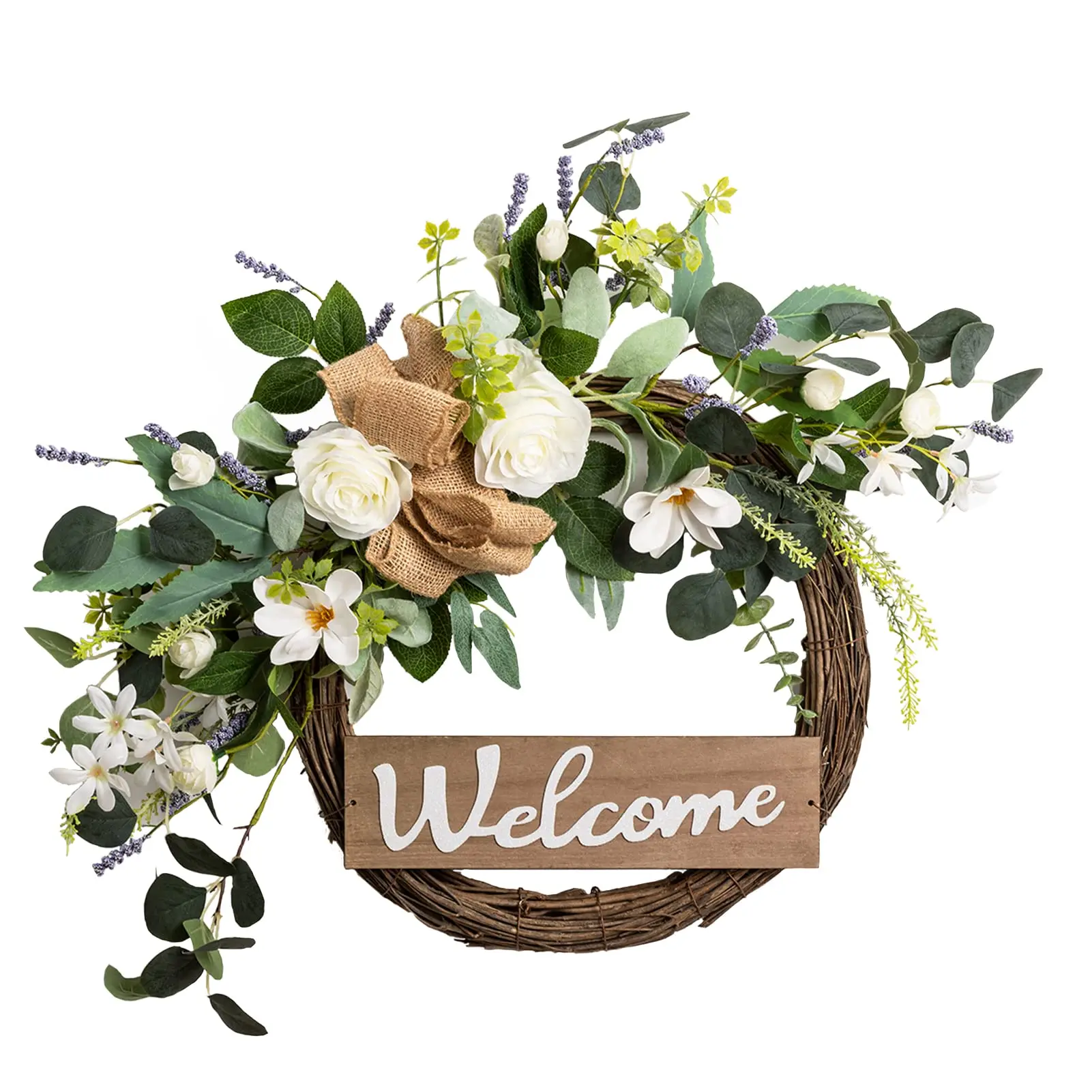 

Front Door Welcome Wreath,Welcome Artificial Eucalyptus Christmas WreathHalloween Wreaths for Christmas Party Décor