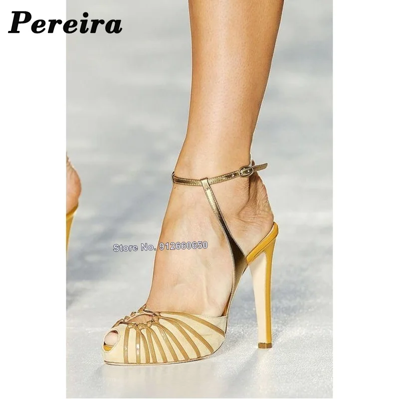 

Pereira Peep Toe Yellow Sandals For Women Mixed Color Cut Out Ankle Buckle Strap Purple Shoes On Heels Thin High Heel Sandals