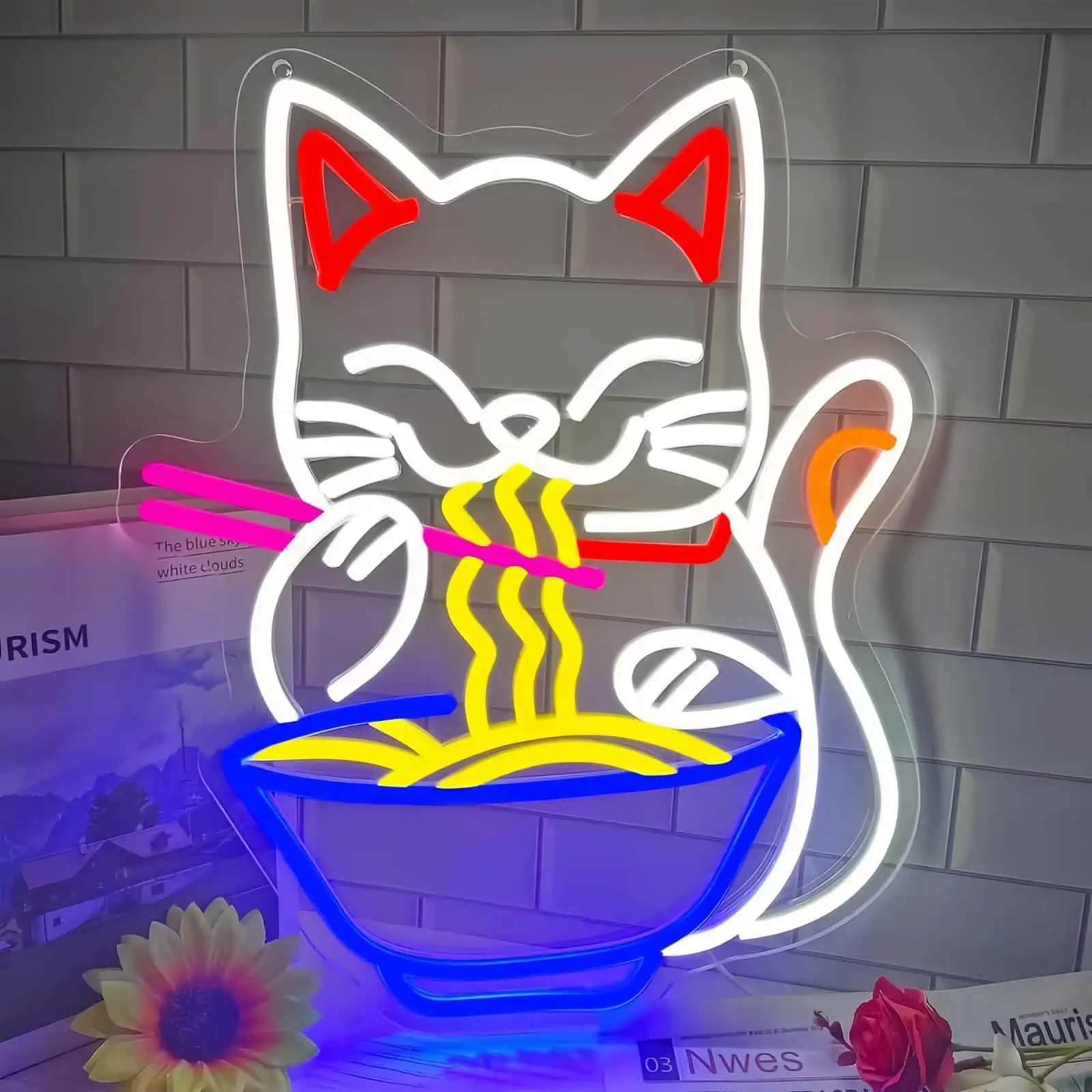 

Ramen Neon Sign Noodle/Sushi Led Neon Lights for Wall Decor Neon BBQ Light up Sign for Restaurant Ramen Shop Window,USB Powered.