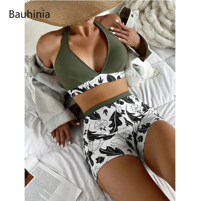 Bauhinia V-neck Bikini 2023 spodenki z wysokim stanem strój kąpielowy kobiety dwuczęściowe kostiumy kąpielowe lato Halter stroje kąpielowe Biquini