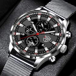 montre homme Montre de sport en acier inoxydable pour homme, accessoire de luxe, à Quartz, lumineux, décontracté, avec bracelet en maille, tendance 2023