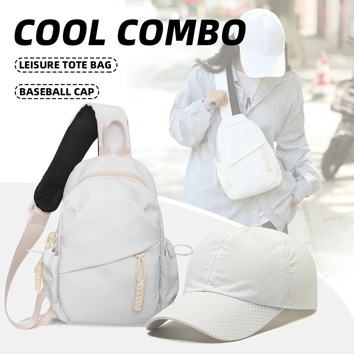 Men's Crossbody Bag, Convenient Chest Bag, Shoulder Bag, Popular Multifunctional Sports Backpack, Paired with a Baseball Cap