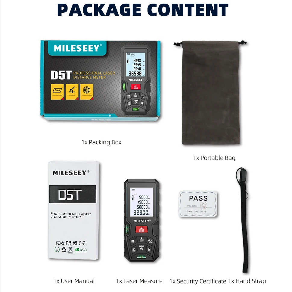 Лазерный измеритель расстояния MILESEEY D5T, лазерная рулетка с Bluetooth, умная рулетка с приложением, может рисовать вручную по плану