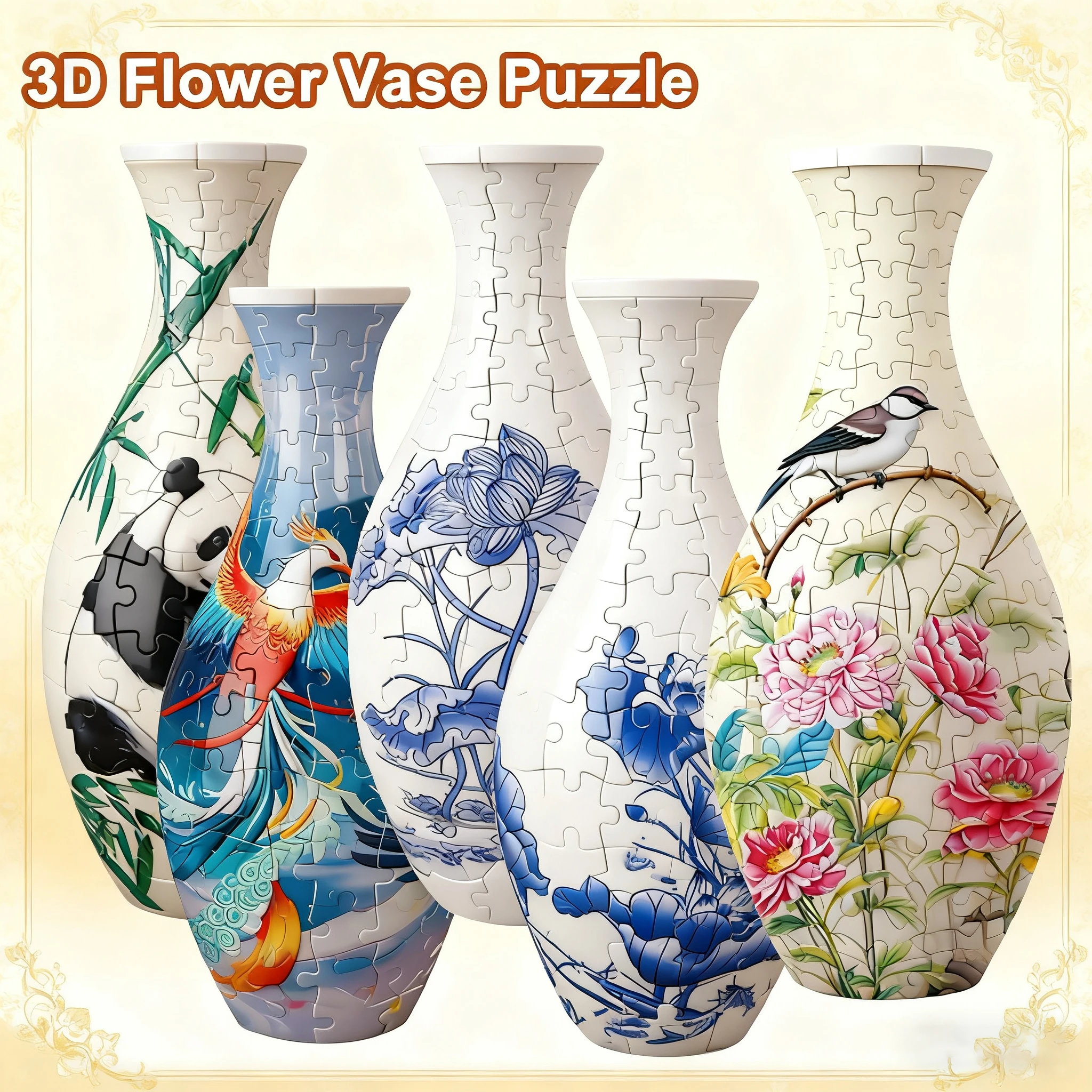 Vaso de flores 3d quebra-cabeça panda bloco de construção vasos artísticos de porcelana decoração de casa presentes criativos crianças meninas brinquedo de presente de natal