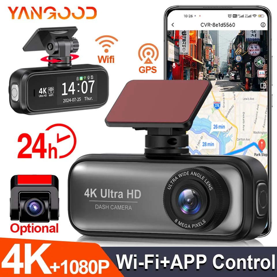 

4K Ultra GPS WiFi Dash Cam Dual Lens Driving Recorder Car DVR Optional 1080P Rear Lens Camera 24H Parking Monitoring Black Box