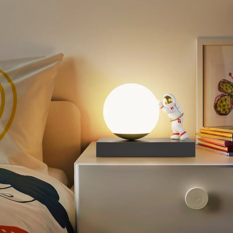 

Homhi Astronaut Pushes Moon Glass Ball Table Lamp Kids Room Decoration Modern Led Night Stand For Bedroom Night Light HTL-089