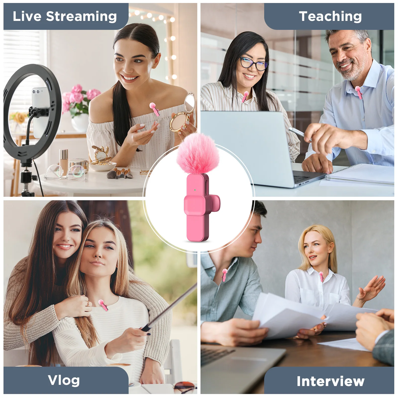 ميكروفون K60 اللاسلكي Lavalier للهواتف الذكية، ميكروفون تشغيل التوصيل لتسجيل الفيديو/الصوت، مشبك على ميكروفون طية صدر السترة للمقابلة