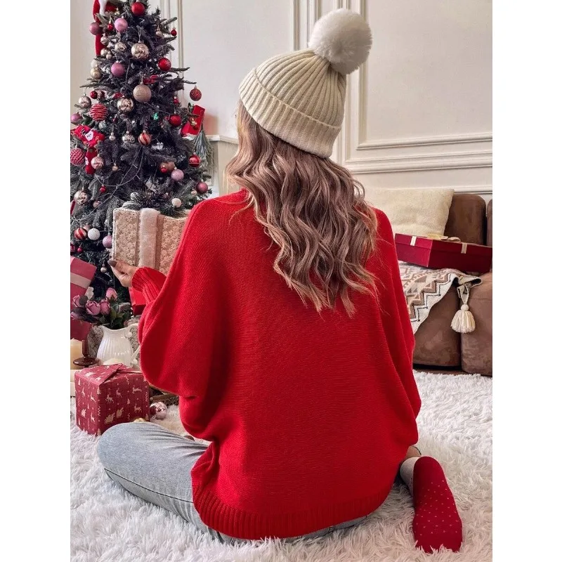 New Fashionable Women's Clothing for Autumn Winter. Loose Bat Sleeve and A Knitted Top Over It. Christmas High-neck Sweater.
