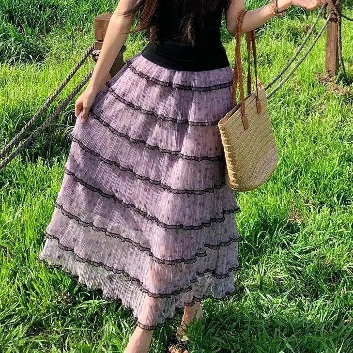

Holiday Style High Waist Multi-Layered Tulle Skirt Petite Size Purple Slimming Half-Length Skirt Casual Polyester Fabric