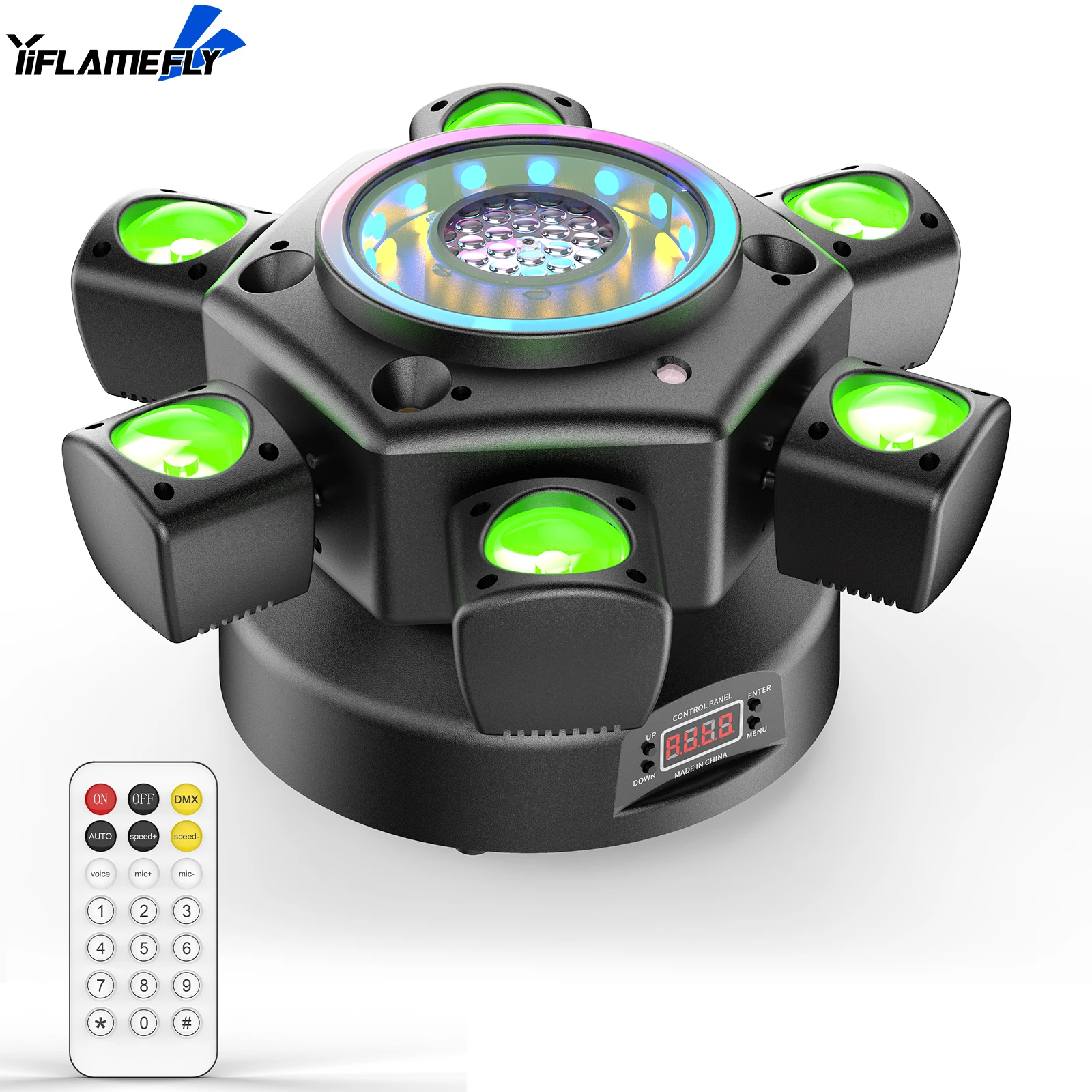 

Yiflamefly 150W 4-in-1 RGBW Moving Head Light with Beam RGB Halo DMX512 26CH Sound-activated Modes For DJ Show Concert Party KTV