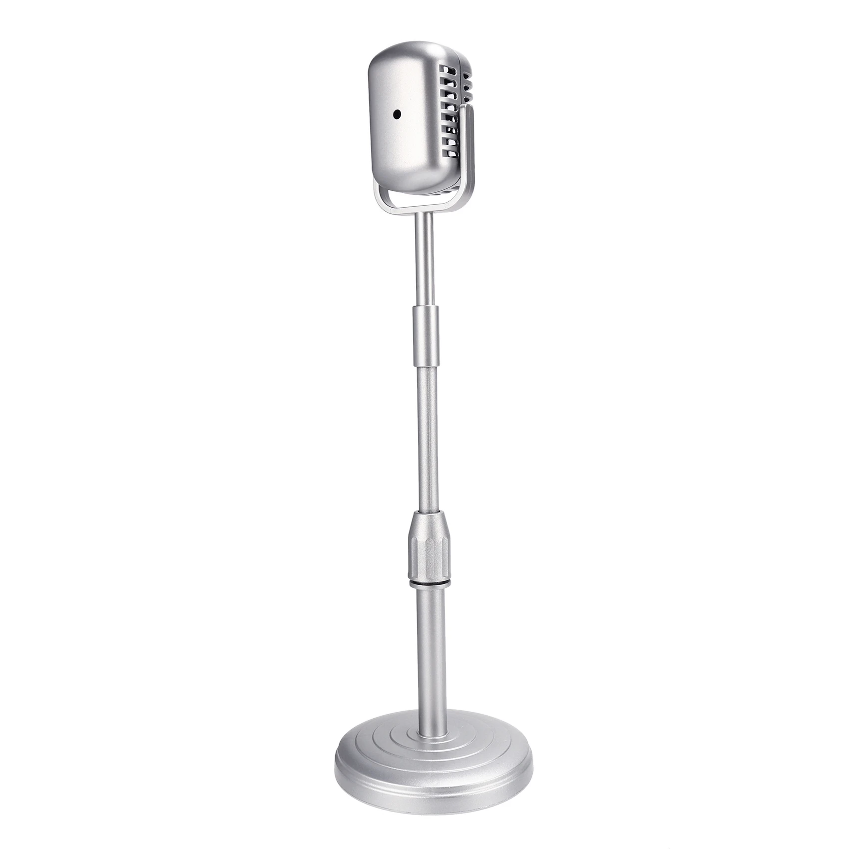SQPP-2X Desktop Microphone Prop Model With Adjustable Height, Classic Retro Style Microphone Stand Fake Mic Prop,Silver