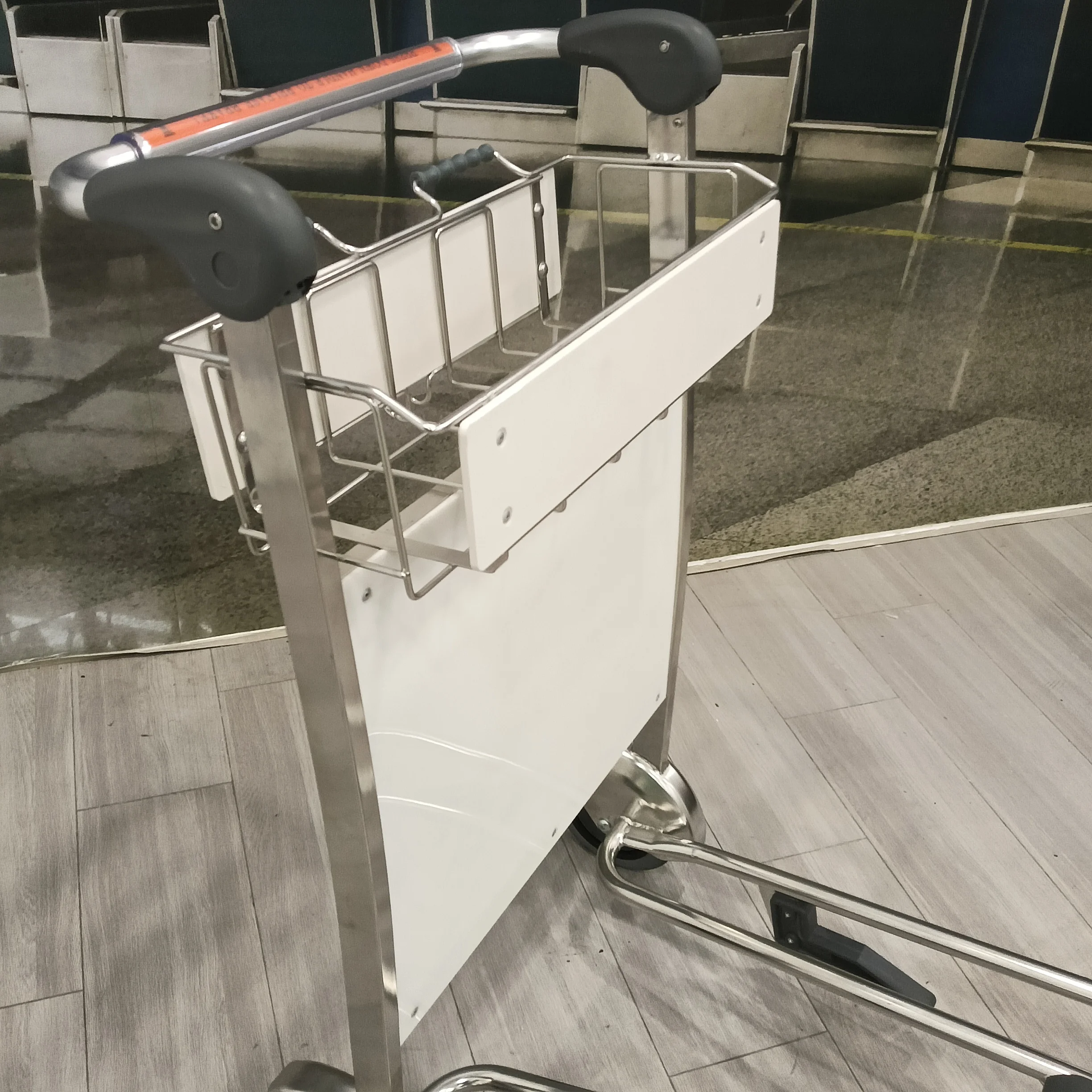 Hand Brake Stainless Steel Airport Luggage Trolley Cart