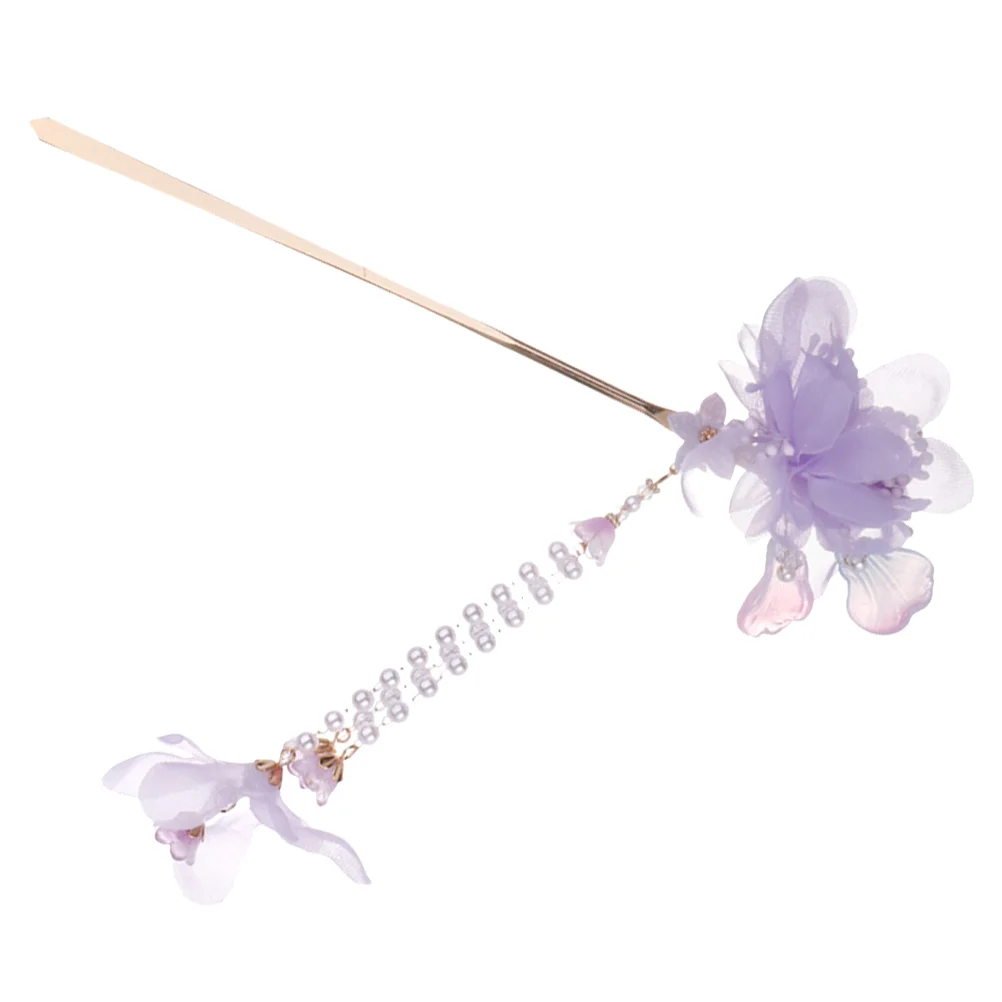 Hair Pin Clip Hairpin Chopsticks for Women Japanese Accessories Purple Bun Dangle Flower Miss Women's