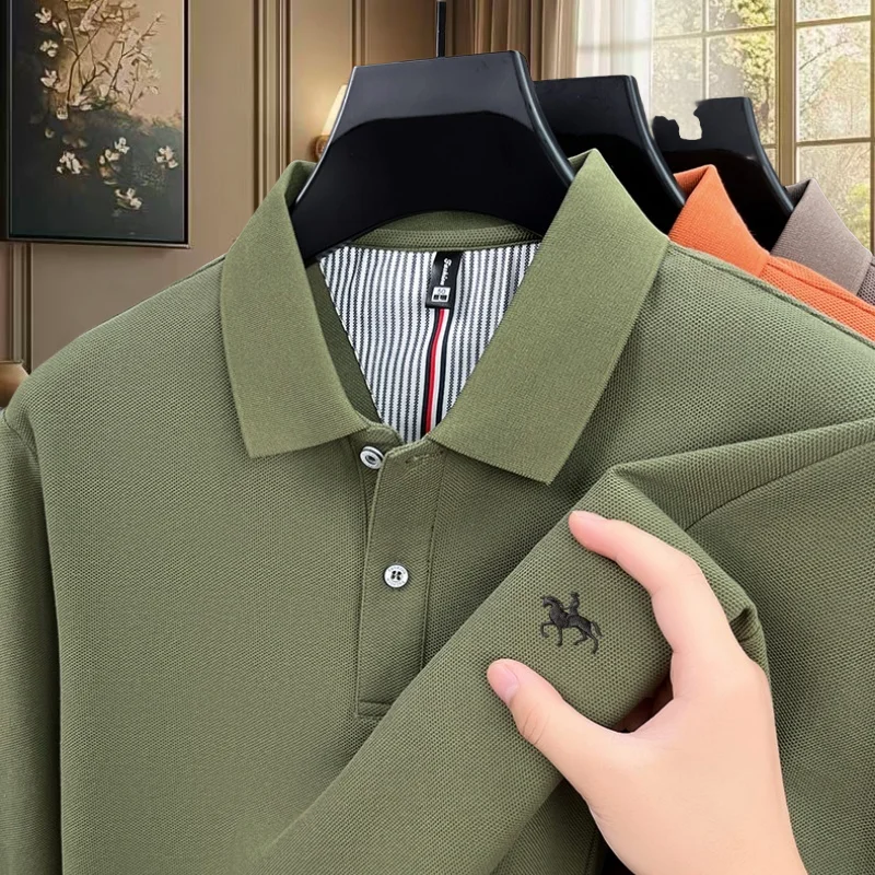

100% чистый хлопок, весна-осень, новый товар, изысканная рубашка-поло с вышивкой пони, мужская рубашка-поло для делового отдыха, хит продаж, рубашка с длинными рукавами