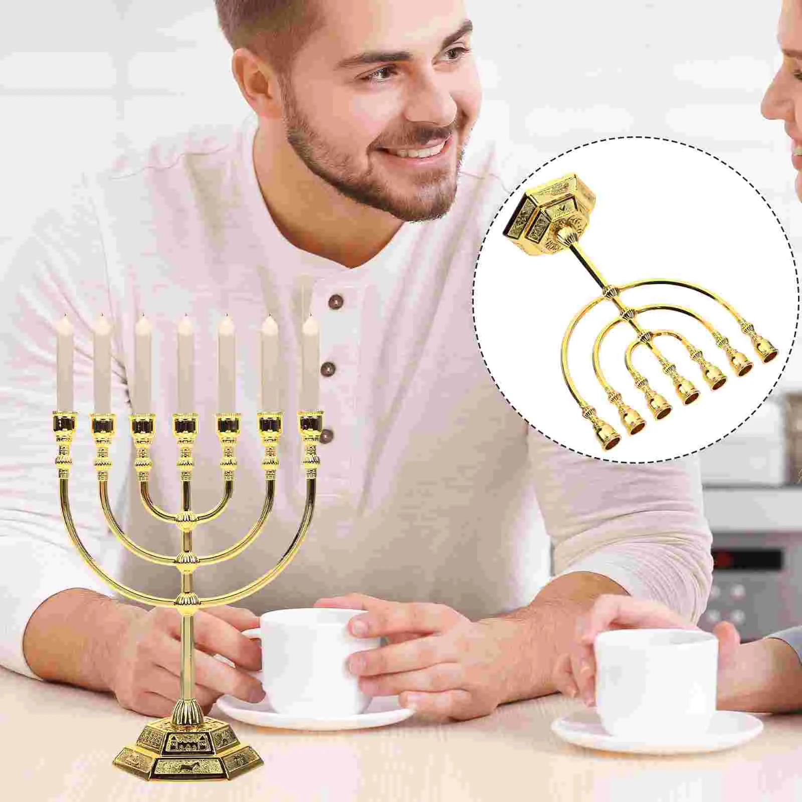 

Desktop Candlesticks Ornaments Adornment Jewish Holder Seven Holes Metal Tealight Decor Menorah White