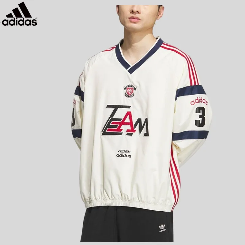 Adidas Clover Men's Splicing Loose Woven V-Neck Long Sleeve Sweater KC0112