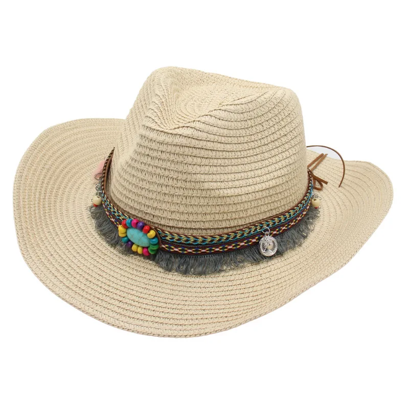 Aliexpress Wholesale Western Straw Cowboy Hat Summer Sun Hat Beach Hat Ethnic Style Sun Hat Tibetan Curling