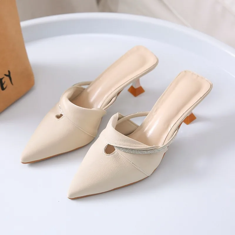 Net Red Baotou High-heeled Sandals and Slippers Women Wear 2022 New Summer Pointed Toe Fine-heeled Lazy Half Drag Fashion Shoes