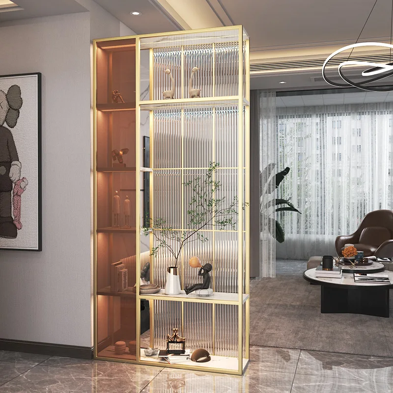 

Nordic living room entrance shoe cabinet integrated wrought iron decorative wall shelf light luxury door glass screen partition