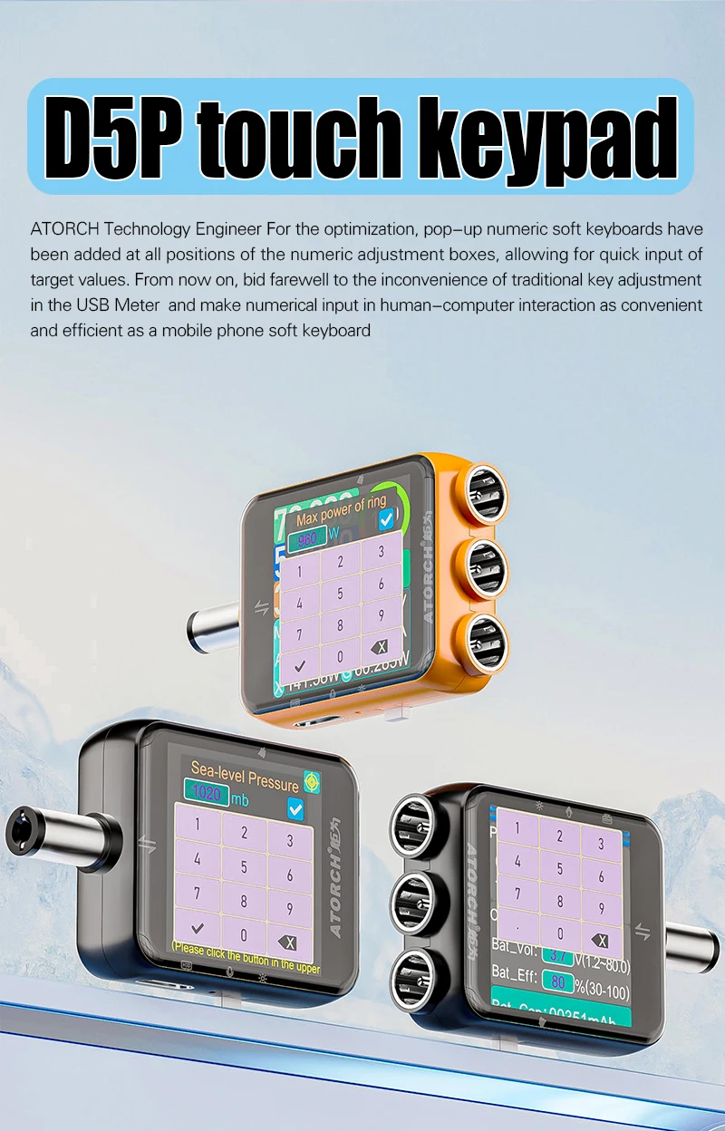 ATORCH D5P Touchscreen DC5.5 Tester DC 4.5-80V 12A Digital Voltmeter Amperemeter Wattmeter Batteriekapazität Leistungsanalysator Monitor – Detail 8