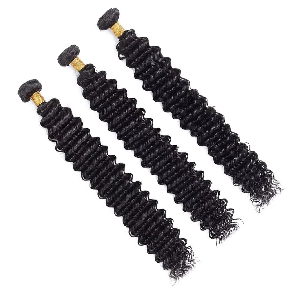 Deep Wave Human Hair Bundles Brazilian Weaving Natural Black 100% Human Hair Loose Deep Wave Hair Extensions Deep Curly Bundles