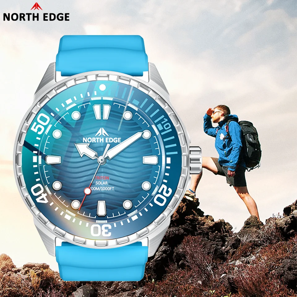 

Новые мужские часы TRITON NORTH EDGE на солнечной энергии, роскошные кварцевые наручные часы, корпус из нержавеющей стали 316L, водонепроницаемый 300 м