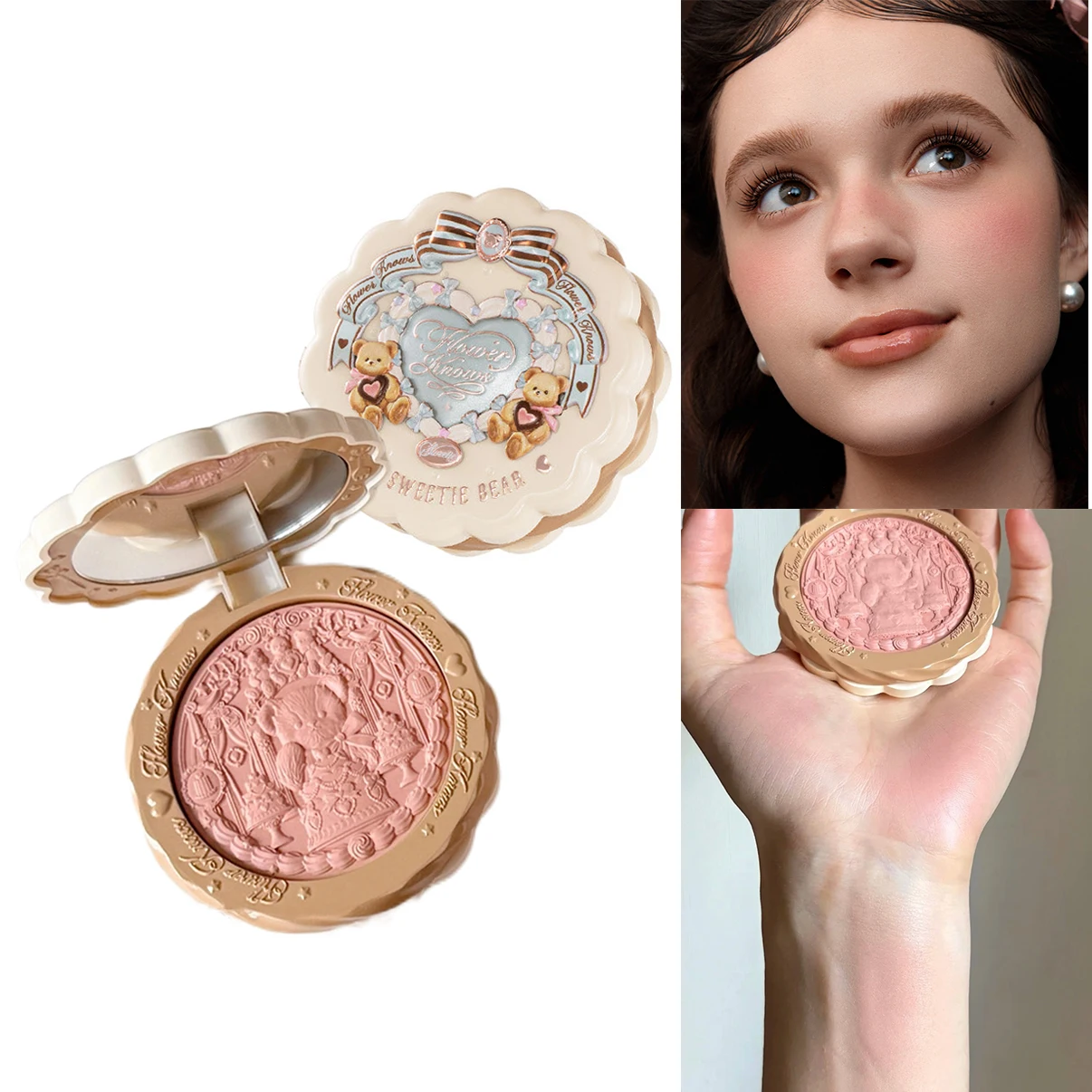 Flower Knows The Sweetie Bear Collection Silk Satin Blush 5g Długotrwały, Pigmentowany Makijaż do Policzków dla Dziewcząt