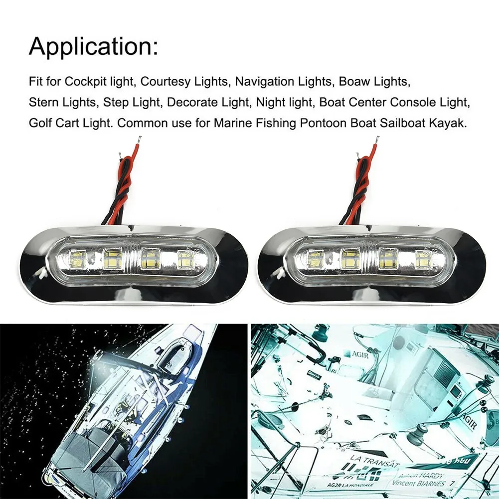 4pcs DC 12V-24V Marine Boat LED Courtesy Lights Cabin Deck Walkway Stair Light White Super Bright Waterproof Interior Lights