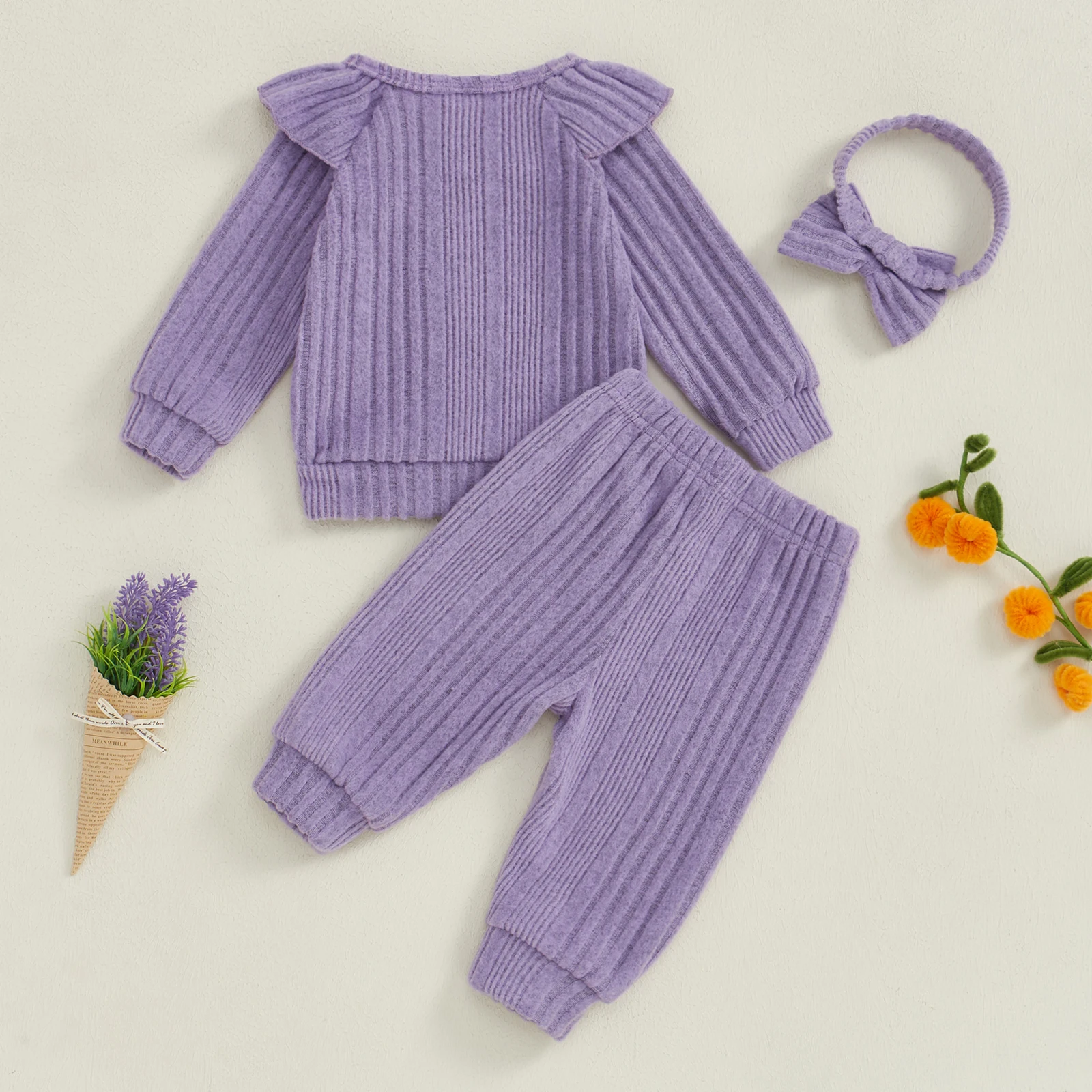 Baby Autumn Girl 3Pcs Fall Outfits Long Sleeve Ruffle Tops + Pants + Headband Set Newborn Girl Clothes