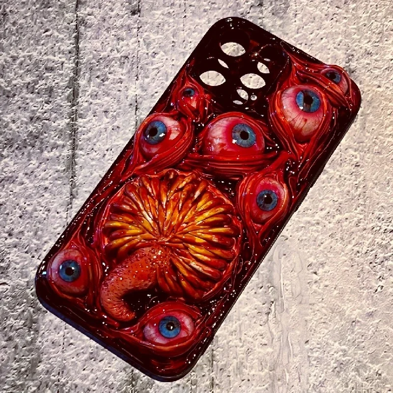 4097 Original 3D hecho a mano teléfono móvil ojos de Cthulhu sangrientos tentáculos dientes funda para teléfono móvil personalizado regalo de Navidad y Halloween